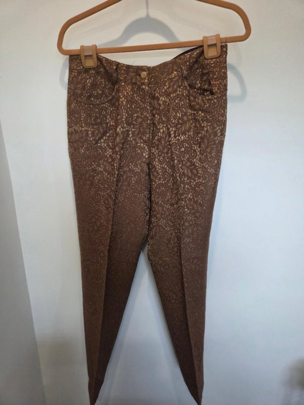 Blue Ice Bronze & Gold Tone Lace Jean Style Straight Leg Pant (See Measurements)